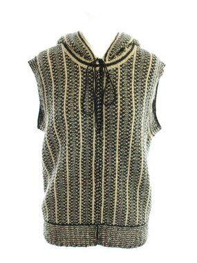 Chanel Tweed Knit Hoodie Vest Sleeveless CC Logo 42 Black Brown MW